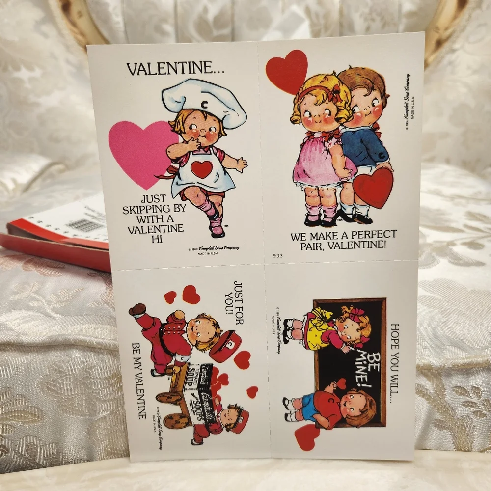 Vintage 1989 Campbells Kids Valentines Lot Of 18 Valentines + 2 Extras On Box